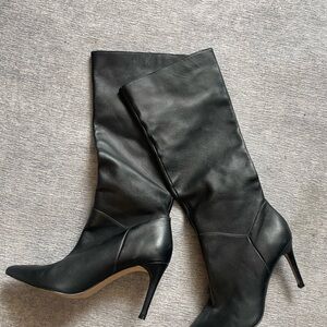 Sleek Black Leather Stiletto Boots